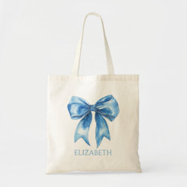 Persoonlijke preppy blauwe en witte strik tote bag