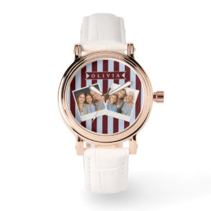 Persoonlijke Preppy Bruine Blauwe Cabana Streep Horloge