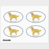 Persoonlijke Preppy Golden Retriever Ovale Sticker (Vel)