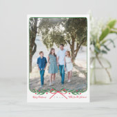 Persoonlijke preppy Holiday Wreater met Red Bow Feestdagenkaart (Staand voorkant)