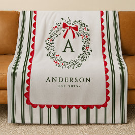 Persoonlijke Preppy Kerstkrans Initiaal & Naam Fleece Deken