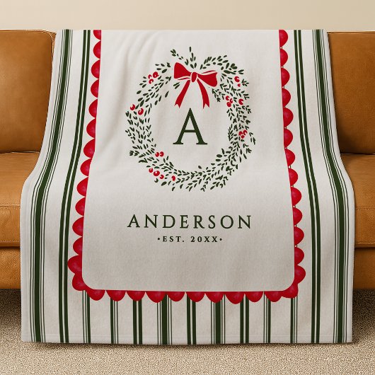 Persoonlijke Preppy Kerstkrans Initiaal & Naam Fleece Deken