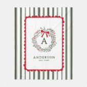 Persoonlijke Preppy Kerstkrans Initiaal & Naam Fleece Deken (Voorkant)