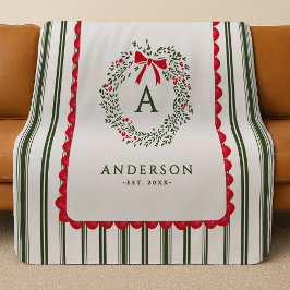 Persoonlijke Preppy Kerstkrans Initiaal & Naam Sherpa Deken