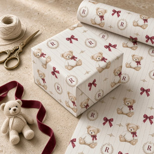 Persoonlijke Preppy Teddystoel Bourgondiërode Stri Cadeaupapier