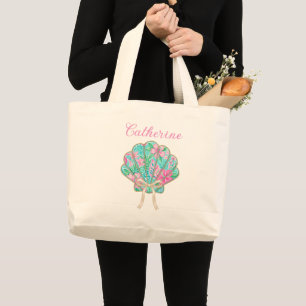 Persoonlijke Preppy Tropische Schelp Grote Tote Bag