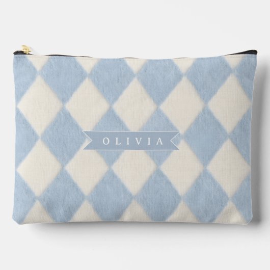 Persoonlijke Preppy Zachte Blauwe Fluwelen Argyle  Etui (Voorkant)