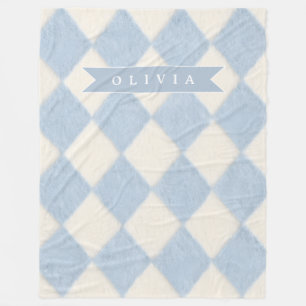 Persoonlijke Preppy Zachte Blauwe Fluwelen Argyle Fleece Deken