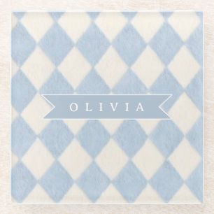 Persoonlijke Preppy Zachte Blauwe Fluwelen Argyle Glazen Onderzetter
