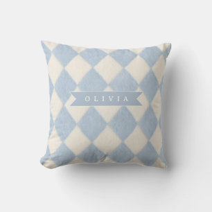 Persoonlijke Preppy Zachte Blauwe Fluwelen Argyle Kussen