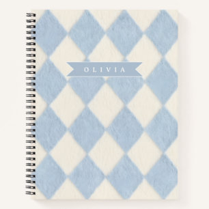 Persoonlijke Preppy Zachte Blauwe Fluwelen Argyle Notitieboek