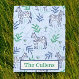 Persoonlijke Preppy Zebras & Martinis Blauw Fleece Deken