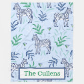 Persoonlijke Preppy Zebras & Martinis Blauw Fleece Deken (Voorkant)