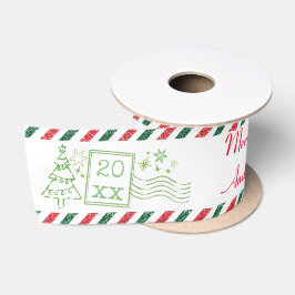 Persoonlijke Prettig Kerst glitter luchtpost Satijnen Lint