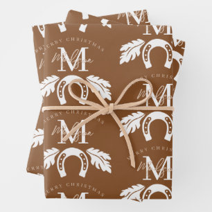Persoonlijke Prettig Kerstfeest Cowboy Meisje Mono Inpakpapier Vel