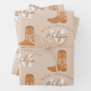 Persoonlijke Prettig Kerstfeest Cowboylaarzen Mono Inpakpapier Vel