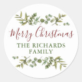 Persoonlijke Prettig kerstfeest groen familie  Ronde Sticker (Voorkant)