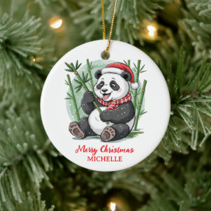 Persoonlijke Prettig Kerstfeest Schattige Pandabee Keramisch Ornament