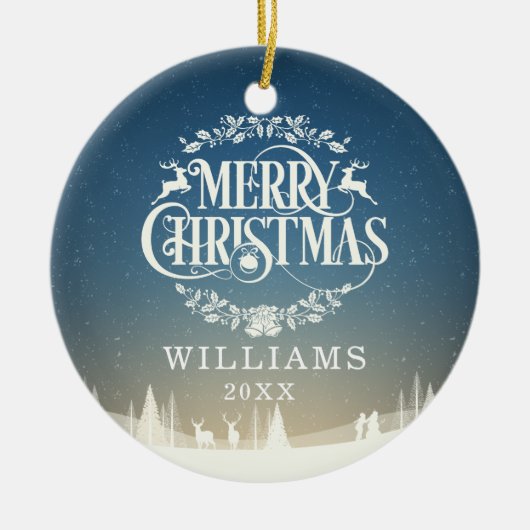 Persoonlijke Prettig Kerstmis Familie Foto Keramisch Ornament (Voorkant)