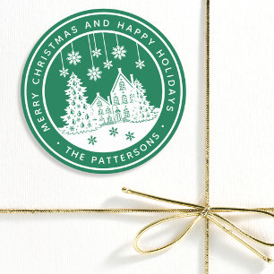 Persoonlijke Prettig Kerstmis Familienaam Ronde Sticker
