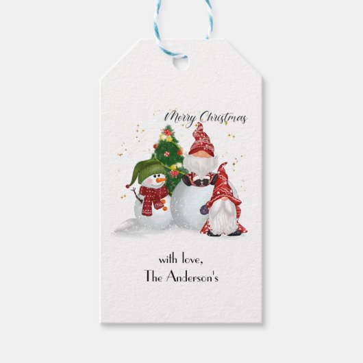 Persoonlijke Prettig Kerstmis Kabouters Sneeuwmann Cadeaulabel (Voorkant)