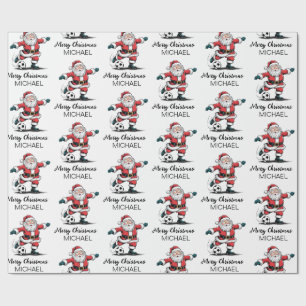Persoonlijke Prettig Kerstmis Kerstman Voetbal    Cadeaupapier