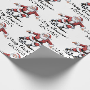 Persoonlijke Prettig Kerstmis Kerstman Voetbal    Cadeaupapier