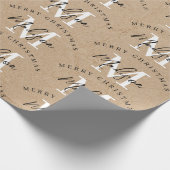 Persoonlijke Prettig Kerstmis Kraft Monogram Cadeaupapier (Hoek)
