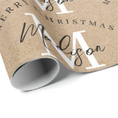 Persoonlijke Prettig Kerstmis Kraft Monogram Cadeaupapier (Rol Hoek)