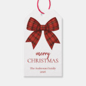 Persoonlijke Prettig Kerstmis | Rode geruite strik Cadeaulabel (Voorkant)