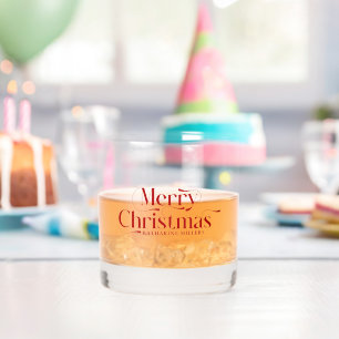 Persoonlijke Prettig Kerstmis Rood Lettertype Whisky Glas