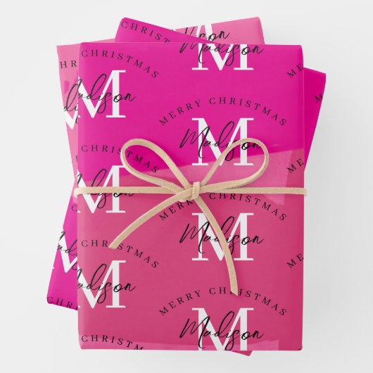 Persoonlijke Prettig Kerstmis Roze Verf Monogram Inpakpapier Vel (In situ)