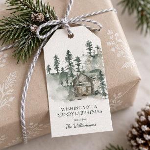 Persoonlijke Prettig Kerstmis Rustieke Boshuisjes Cadeaulabel