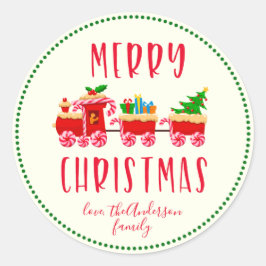 Persoonlijke Prettig Kerstmis Snoep Trein Vakantie Ronde Sticker