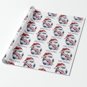 Persoonlijke Prettig Kerstmis Voetbal Santa     Cadeaupapier