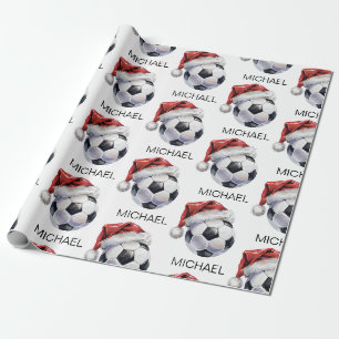 Persoonlijke Prettig Kerstmis Voetbal Santa     Cadeaupapier