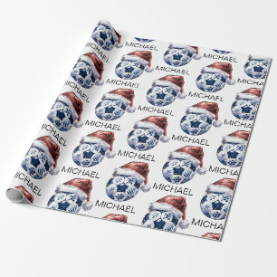 Persoonlijke Prettig Kerstmis Voetbal Santa     Cadeaupapier