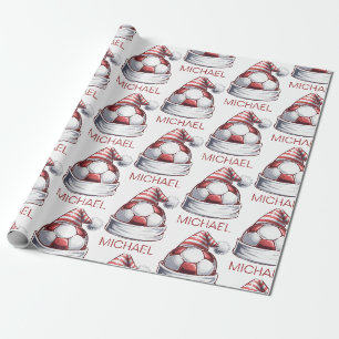 Persoonlijke Prettig Kerstmis Voetbal Santa     Cadeaupapier