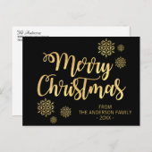 Persoonlijke Prettig Kerstmis Zwart Goud Glitters Feestdagenkaart (Voorkant / Achterkant)