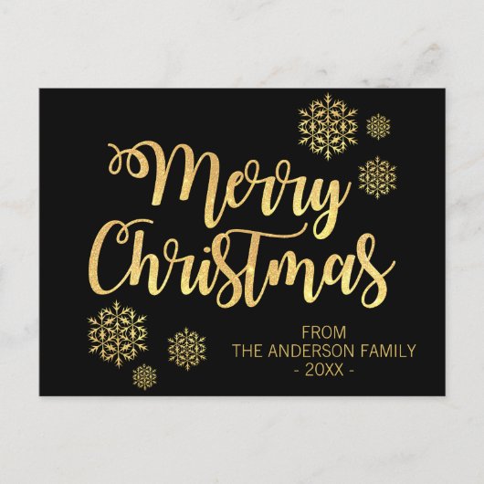 Persoonlijke Prettig Kerstmis Zwart Goud Glitters Feestdagenkaart (Voorkant)