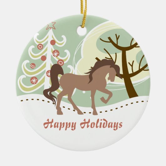 Persoonlijke Prettige feestdagen bruine winter Keramisch Ornament (Voorkant)