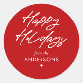 Persoonlijke prettige feestdagen in handgeschreven ronde sticker (Voorkant)