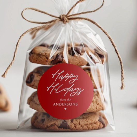 Persoonlijke prettige feestdagen in handgeschreven ronde sticker