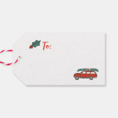 Persoonlijke Prettige Feestdagen Rode Wagen Kerstm Cadeaulabel (Achterkant Horizontaal)