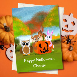 Persoonlijke prettige Halloween chipmunk, konijn e Kaart