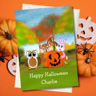Persoonlijke prettige Halloween chipmunk, konijn e Kaart