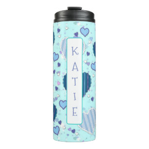 Persoonlijke Pretty Blue Hearts Bekerglas Thermosbeker
