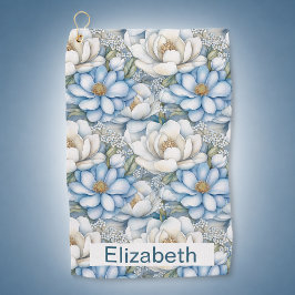 Persoonlijke Pretty Blue Magnolia en Pioen Golfhanddoek