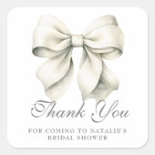 Persoonlijke Pretty Bow Bruidsdouche Dankjewel Vierkante Sticker (Voorkant)