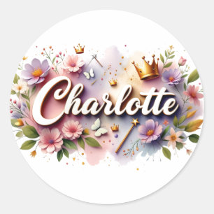 Persoonlijke Princess Flower Naamstickers  Ronde Sticker